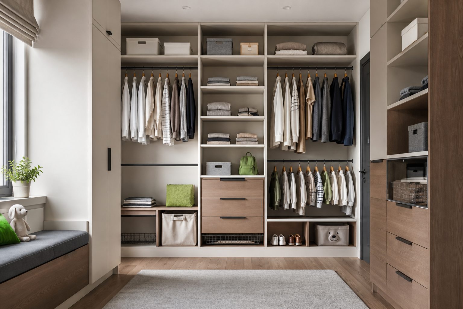 Как спроектировать гардеробную для пары или семьи: считаем полки, штанги и ящики